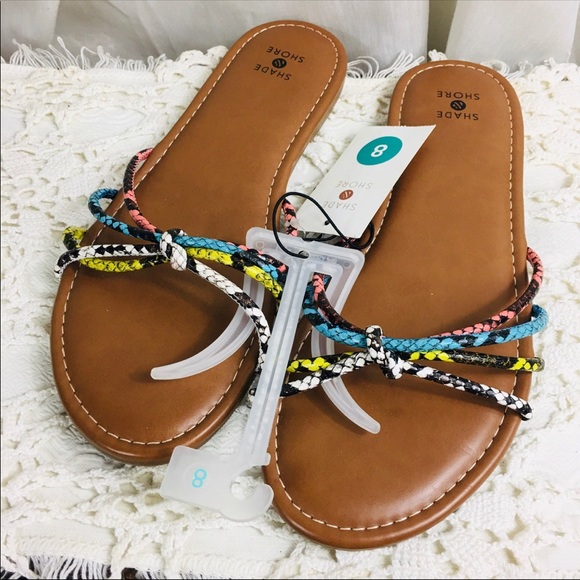 Shade & Shore Size 8 Eliza Sandals Knotted Strappy Sandals Shoes Flat Slip On - Picture 2 of 5